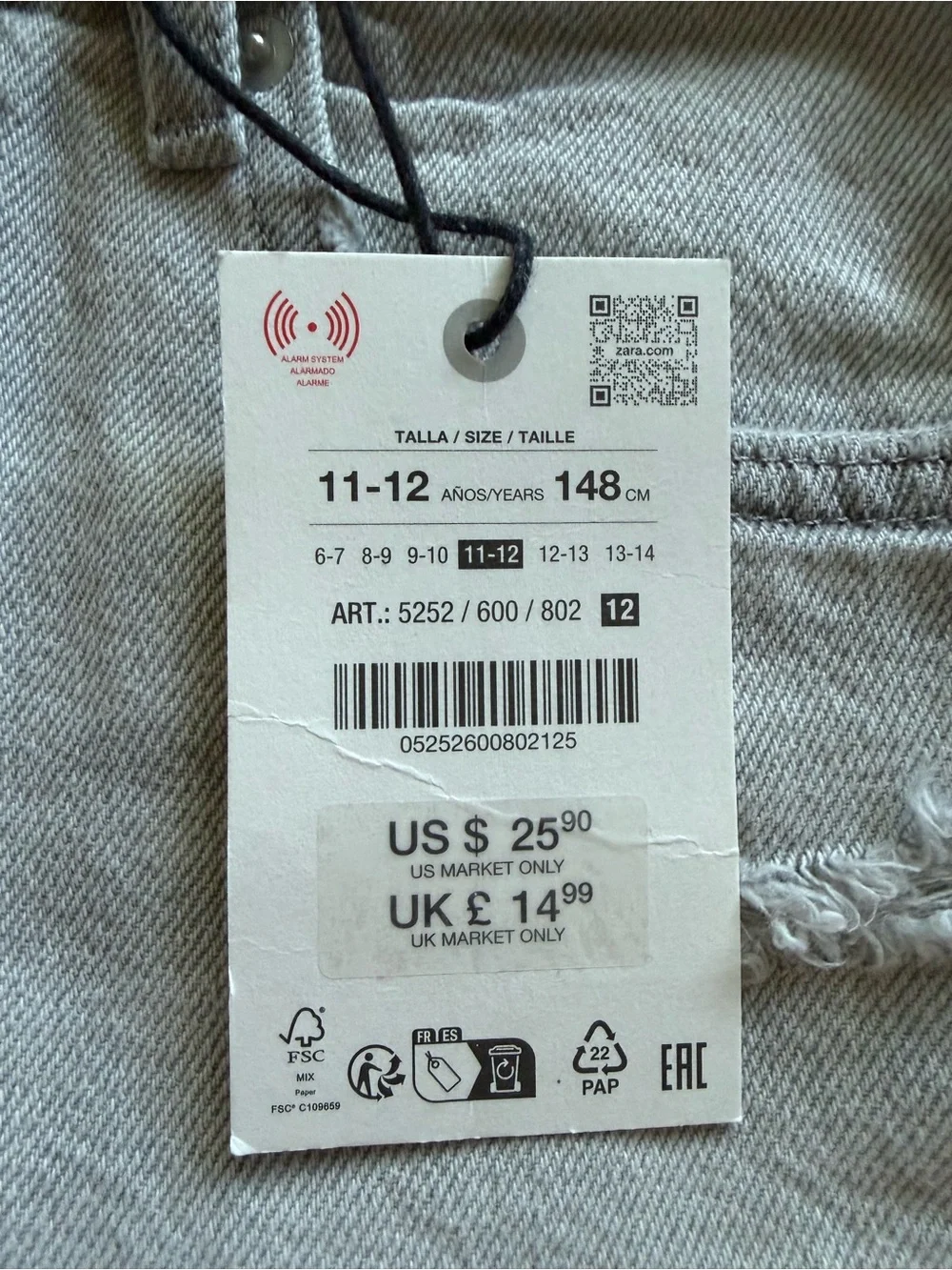 ZARA Kids’ Light Gray Distressed Denim Shorts
